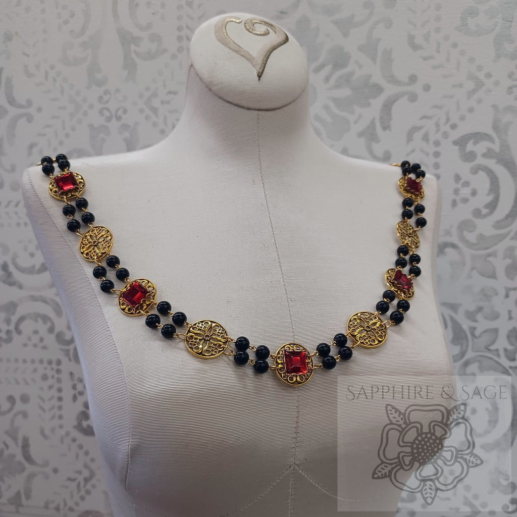 "Daniel" Jeweled Renaissance Collar of Office, Black Pearl, 50-55 inches