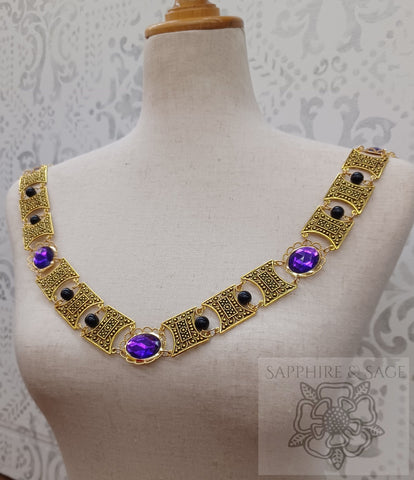 "Edward" Jeweled Renaissance Collar of Office, Black Pearl, 45-50 inches