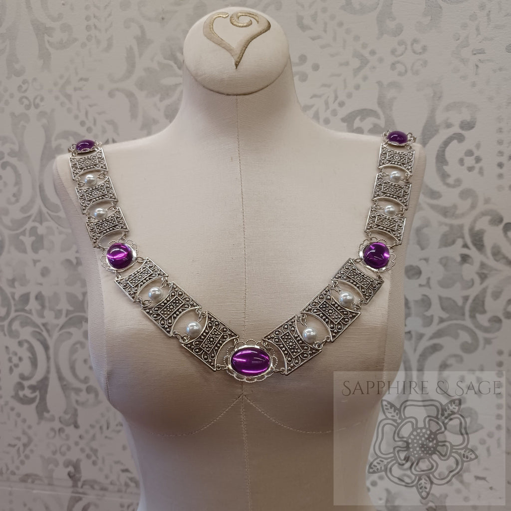 "Edward" Jeweled Renaissance Collar of Office, White Pearl, 50-55 inches