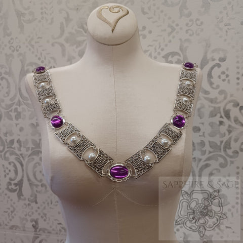 "Edward" Jeweled Renaissance Collar of Office, White Pearl, 50-55 inches