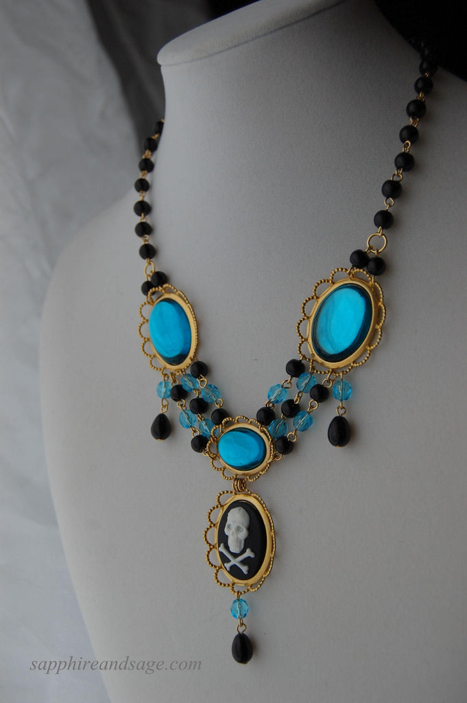 "Constantina" Renaissance Pirate Skull Necklace