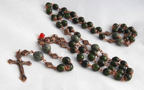 Oversized Traditional Heirloom-quality Rosary, 8mm aventurine and serpentine beads