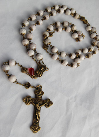 Oversized Traditional Heirloom-quality Rosary, 8mm grey feldspar beads