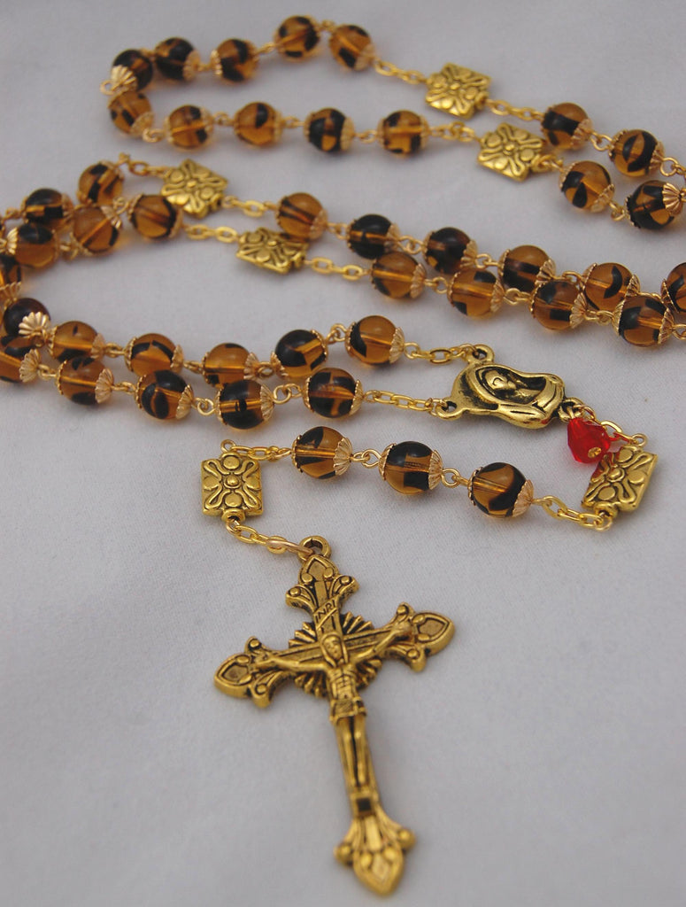 Oversized Traditional Heirloom-quality Rosary, 8mm tortoise shell glass beads