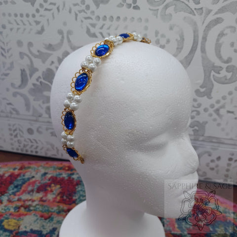 RTS (ready to ship) - Diana Jewel and Pearl Cluster Headband, blue