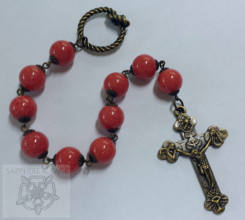 RTS (ready to ship) - Linear Rosary, 14mm coral mountain jade