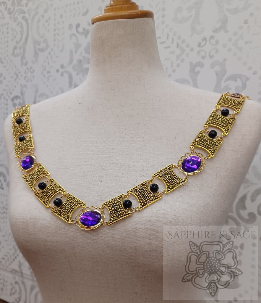 "Edward" Jeweled Renaissance Collar of Office, Black Pearl, 50-55 inches