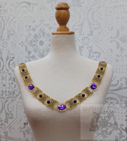"Edward" Jeweled Renaissance Collar of Office, Black Pearl, 50-55 inches