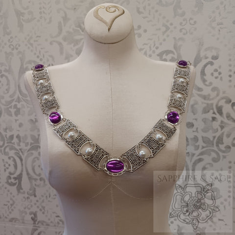 "Edward" Jeweled Renaissance Collar of Office, White Pearl, 45-50 inches