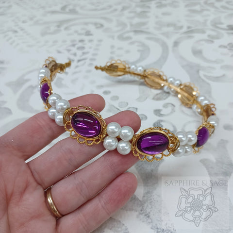 RTS (ready to ship) - Diana Jewel and Pearl Cluster Headband, purple