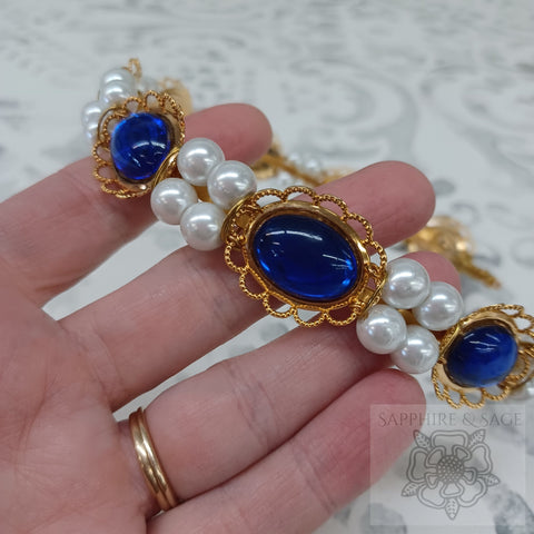 RTS (ready to ship) - Diana Jewel and Pearl Cluster Headband, blue