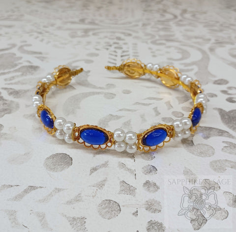 RTS (ready to ship) - Diana Jewel and Pearl Cluster Headband, blue