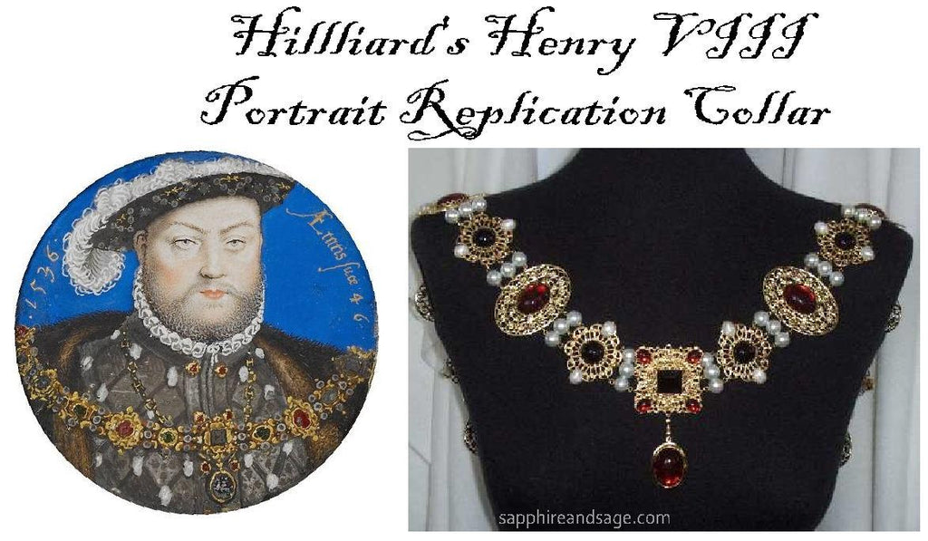 "King Henry VIII" Hilliard Portrait Replication  Collar Livery Chain, 55-60 inches
