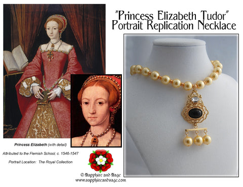 "Princess Elizabeth Tudor" Renaissance Portrait Replication Necklace
