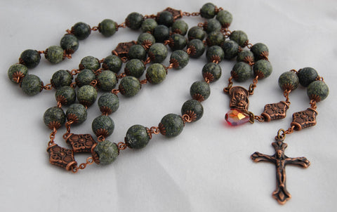 Oversized Traditional Heirloom-quality Rosary, 10mm serpentine and copper beads - READY TO SHIP