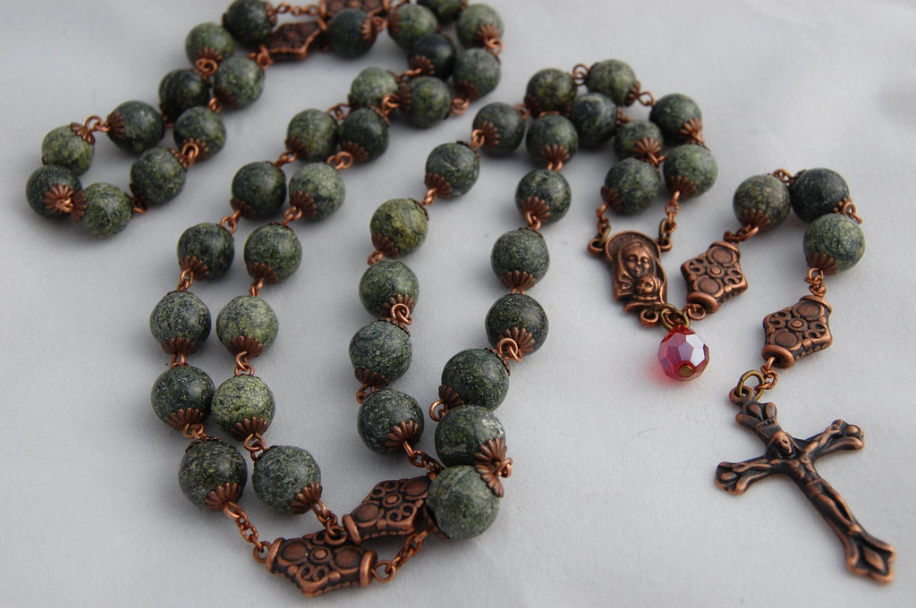 Oversized Traditional Heirloom-quality Rosary, 10mm serpentine and copper beads