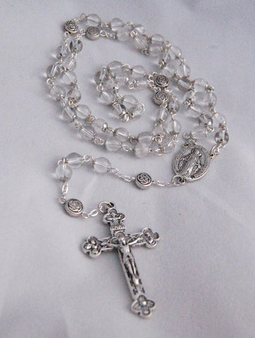 Pocket-sized Traditional Heirloom-quality Rosary, 6mm quartz crystal beads - READY TO SHIP
