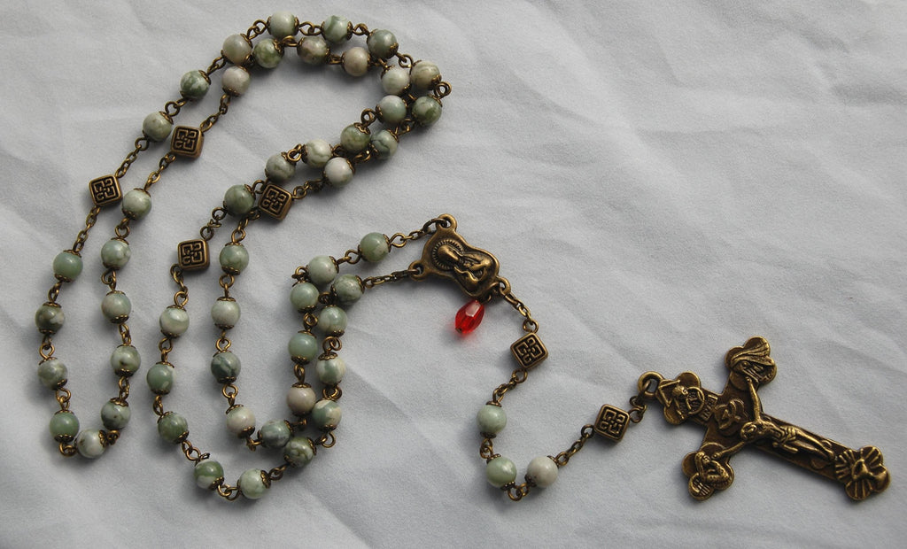 Pocket-sized Traditional Heirloom-quality Rosary, 6mm Earth jasper beads