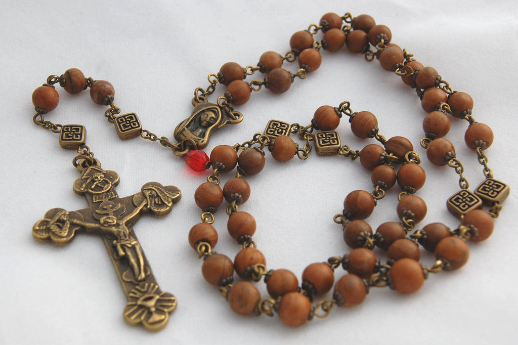 Pocket-sized Traditional Heirloom-quality Rosary, 7mm tigerskin jasper beads - READY TO SHIP