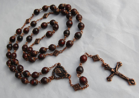 Oversized Traditional Heirloom-quality Rosary, 8mm dragon's blood agate beads