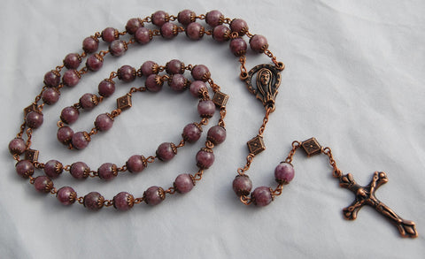 Oversized Traditional Heirloom-quality Rosary, 8mm lilac stone and copper beads