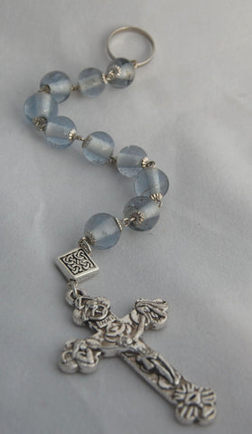 Oversized Linear Rosary, 14mm Ice Blue Glass Beads