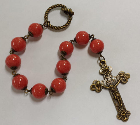 Oversized Linear Rosary, 14mm Coral Mountain Jade Stone Beads