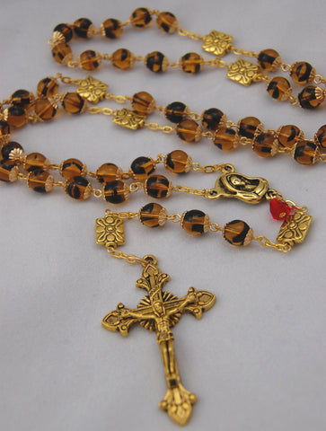 Oversized Traditional Heirloom-quality Rosary, 8mm tortoise shell glass beads